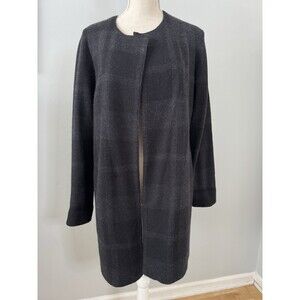 Eileen Fisher Plaid Felt Merino Wool Open Front‎ Jacket Size S Classic Minimal